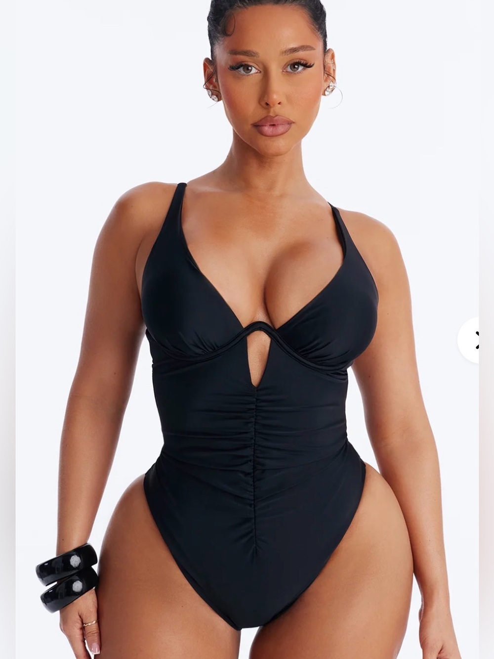 Fashion Nova - Happiest Hour 1 Piece Ruched Underwire Swimsuit - Size XL